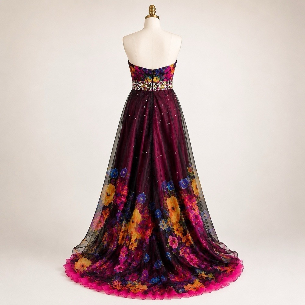 Mori Lee Prom Dress 5/6 Floral Strapless Embellished High Low Y2K HOCO Fairycore - Picture 9 of 10